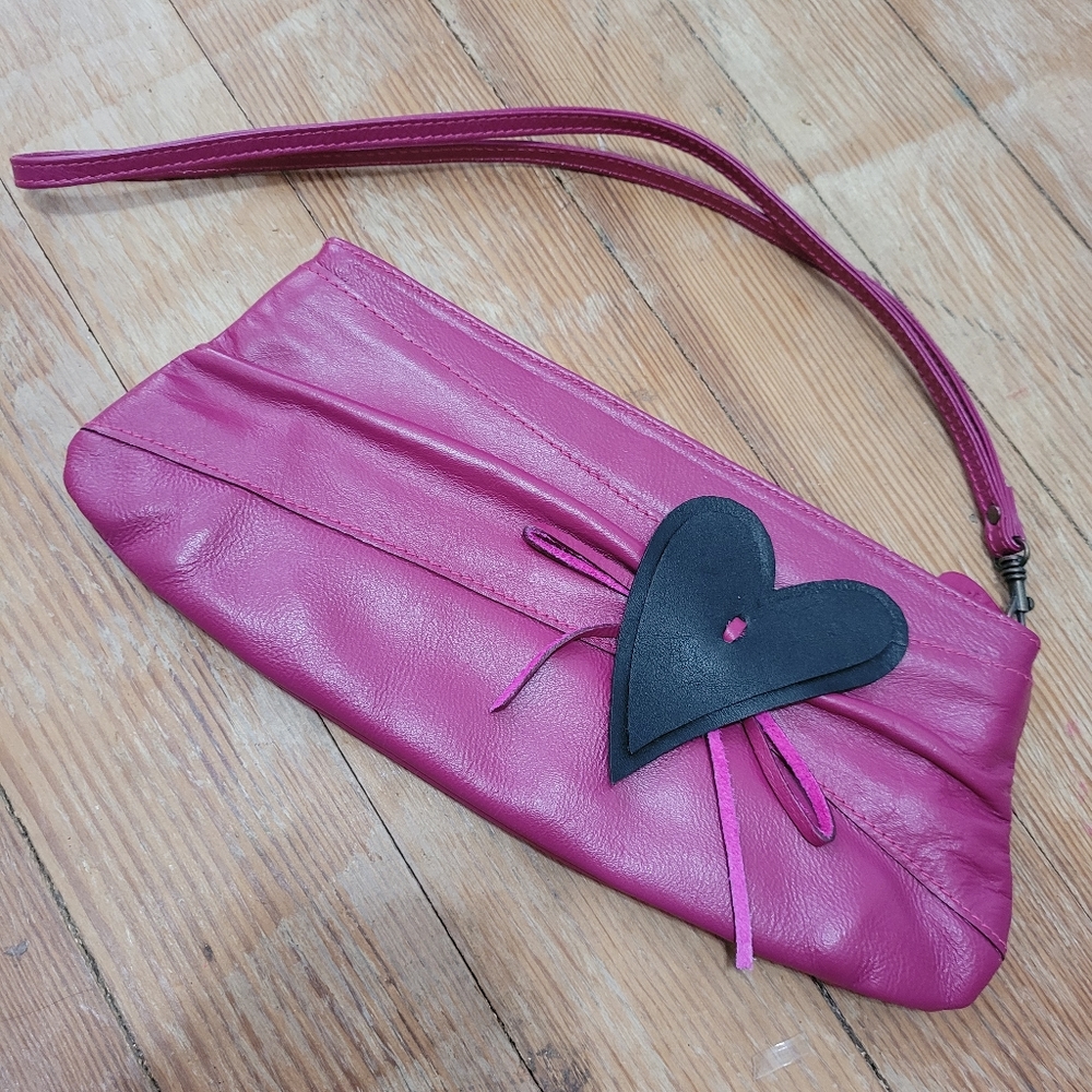 T Bags Los Angeles Magenta Leather Clutch NWOT